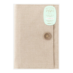 Midori Yuru Log Cloth Cover B6 beige herringbone weave notebook cover with gold button detail