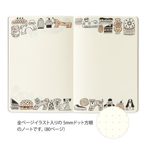 Midori Yuru Log Dot Grid Notebook B6 Sweets and Animals