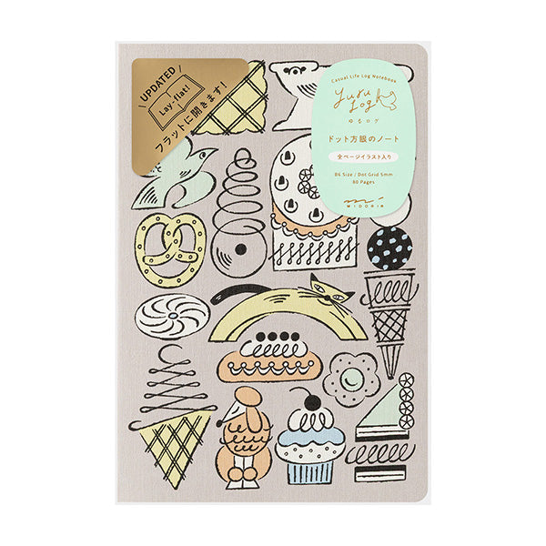 Midori Yuru Log Dot Grid Notebook B6 Sweets and Animals