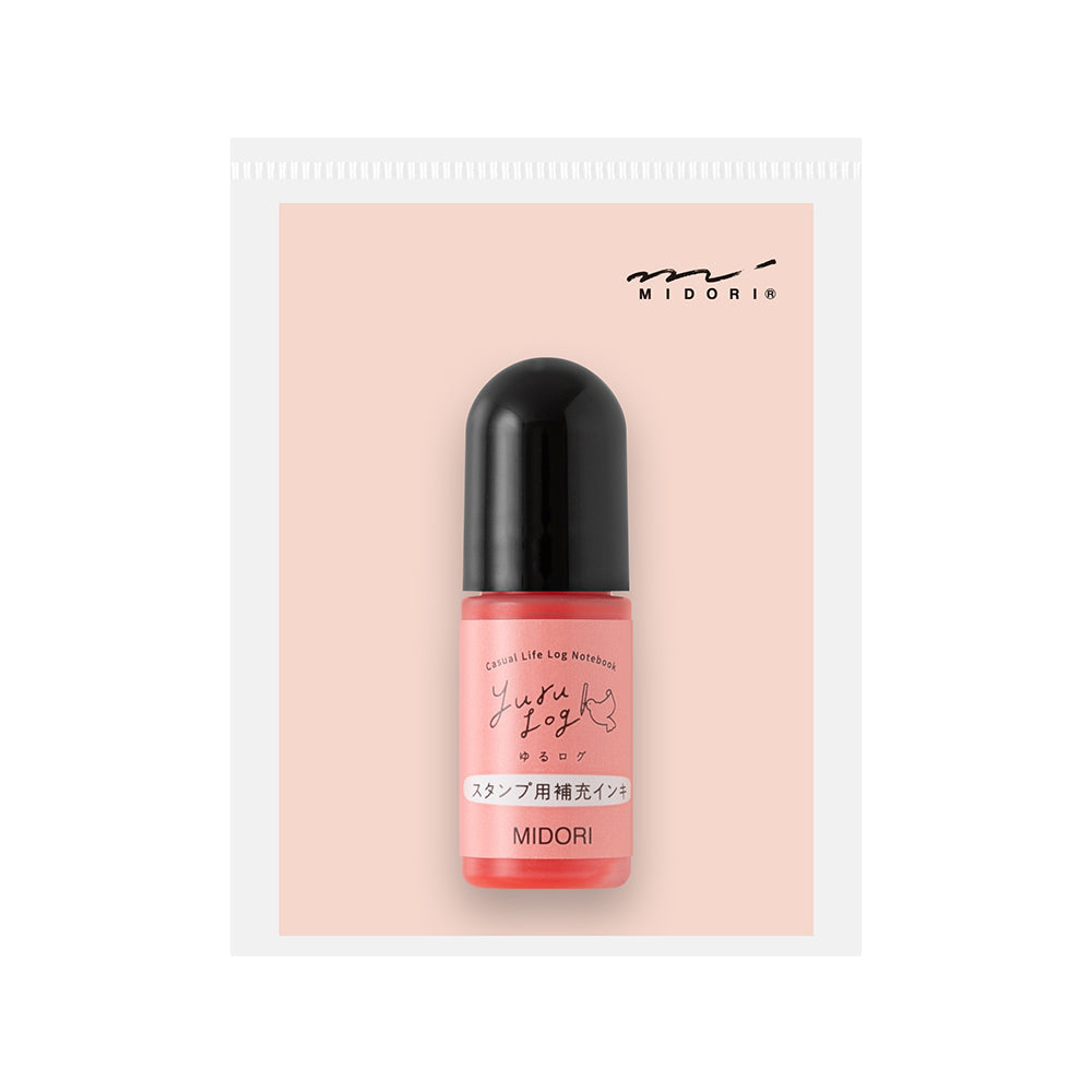 Midori Yuru Log stamp refill ink in coral pink with black cap