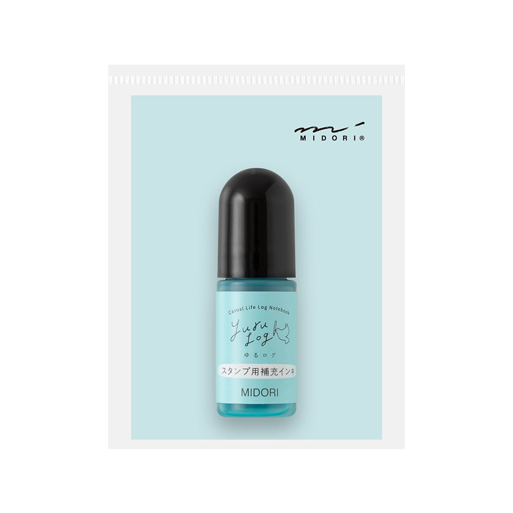 Midori Yuru Log stamp refill ink in teal blue with black cap