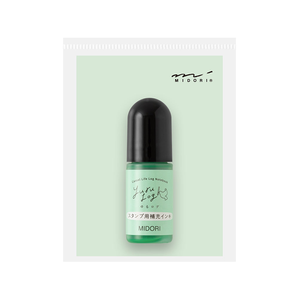 Midori Yuru Log stamp refill ink in green with black cap