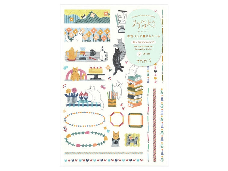 Midori Yuru Log Planner Sticker Sheets 2P - Cats