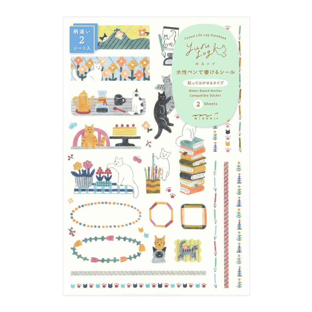 Midori Yuru Log Planner Sticker Sheets 2P - Cats