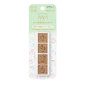 Midori Yuru Log pre-inked stamp set with four animal pose designs in pink, blue, green, and purple