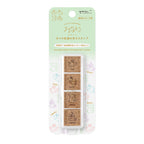 Midori Yuru Log pre-inked stamp set with four animal pose designs in pink, blue, green, and purple