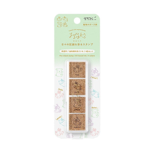 Midori Yuru Log Pre-inked Stamp - Animal Poses