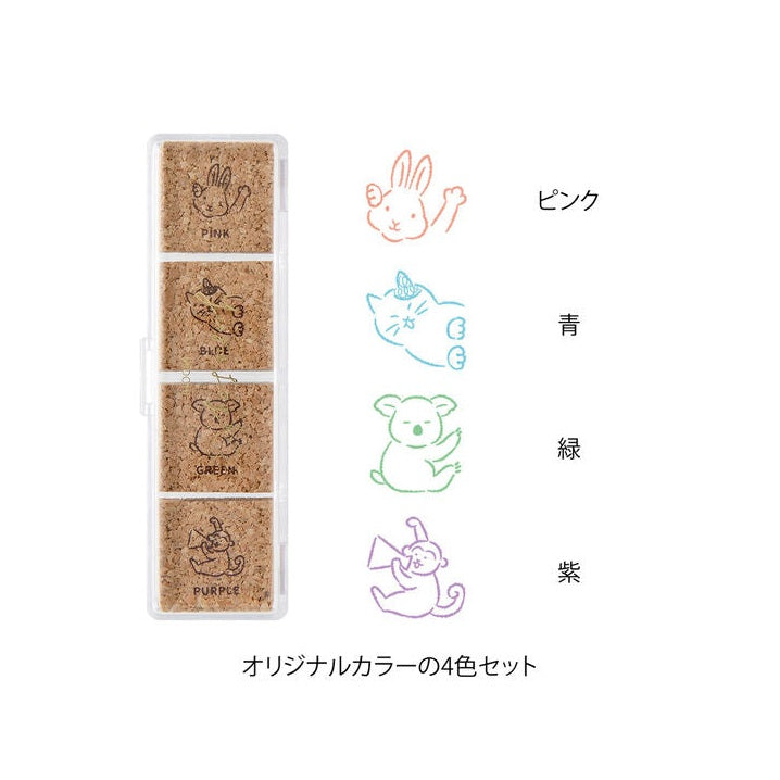 Midori Yuru Log Pre-inked Stamp - Animal Poses