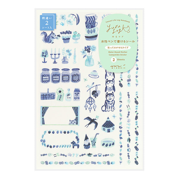 Midori Yuru Log Sticker Sheet - Blue Nordic - 2 Sheets