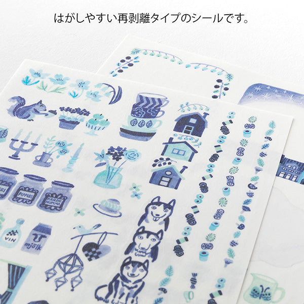 Midori Yuru Log Sticker Sheet - Blue Nordic - 2 Sheets
