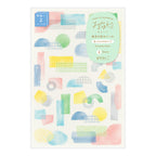 Midori Yuru Log watercolour sticker sheet with pastel abstract shapes and grid patterns