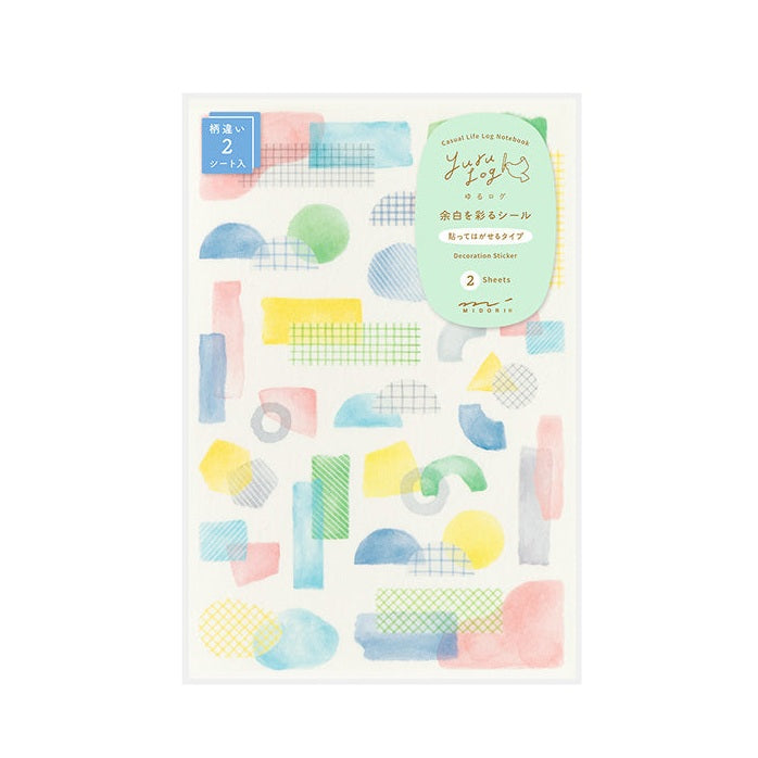 Midori Yuru Log Sticker Sheet - Watercolour Motif - 2 Sheets