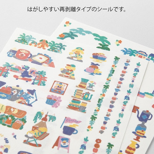 Midori Yuru Log Writable Sticker Sheets 2P Coffee Shop