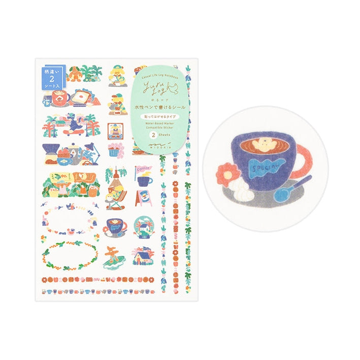 Midori Yuru Log Writable Sticker Sheets 2P Coffee Shop