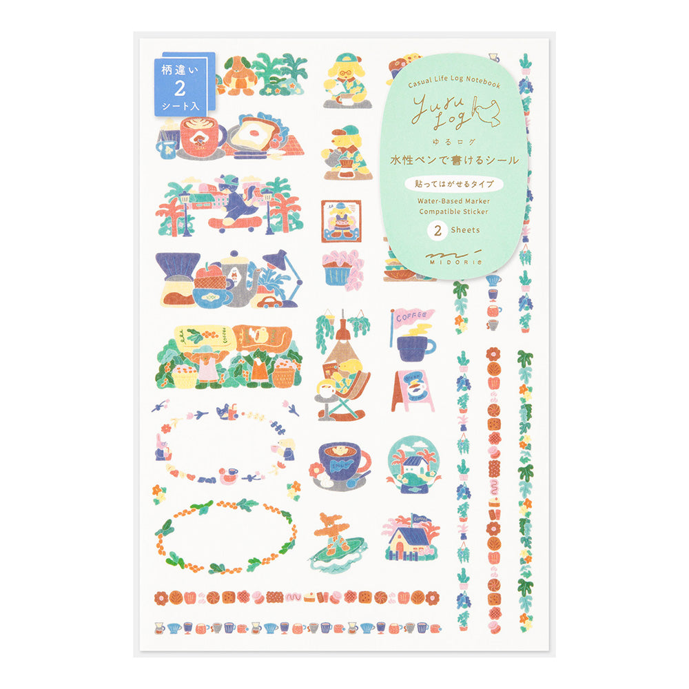 Midori Yuru Log Writable Sticker Sheets 2P Coffee Shop