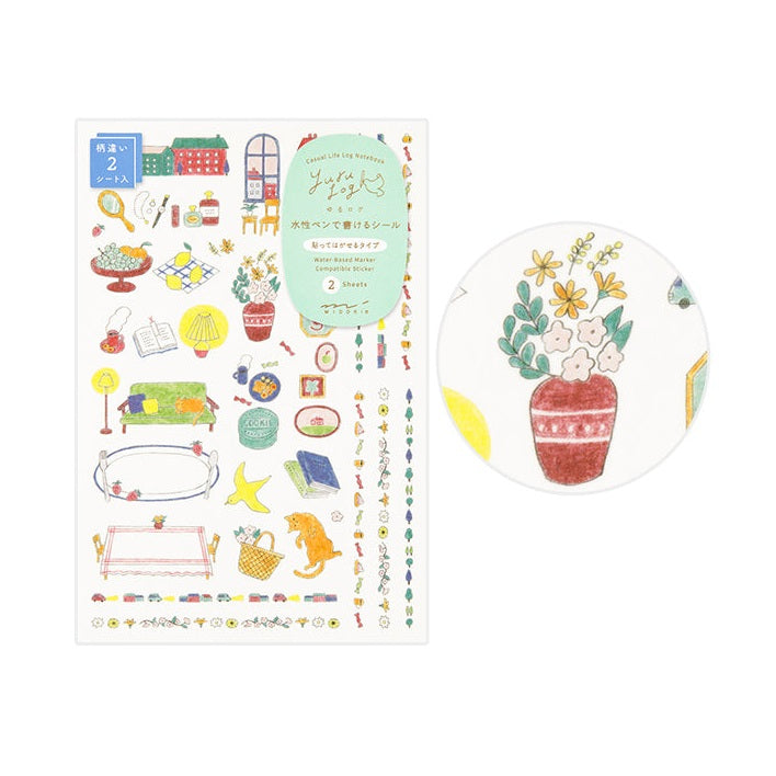 Midori Yuru Log Writable Sticker Sheets 2P Everyday Life