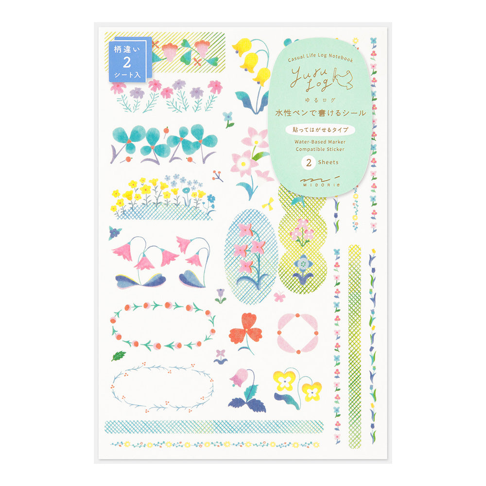 Midori Yuru Log Writable Sticker Sheets 2P Floral