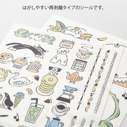 Midori Yuru Log Writable Sticker Sheets 2P Sweets and Animals