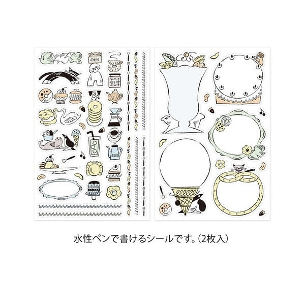 Midori Yuru Log Writable Sticker Sheets 2P Sweets and Animals