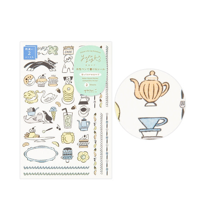 Midori Yuru Log Writable Sticker Sheets 2P Sweets and Animals