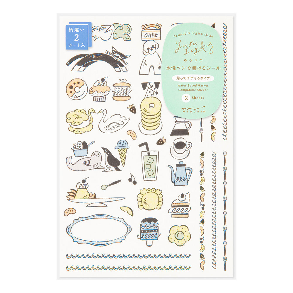 Midori Yuru Log Writable Sticker Sheets 2P Sweets and Animals