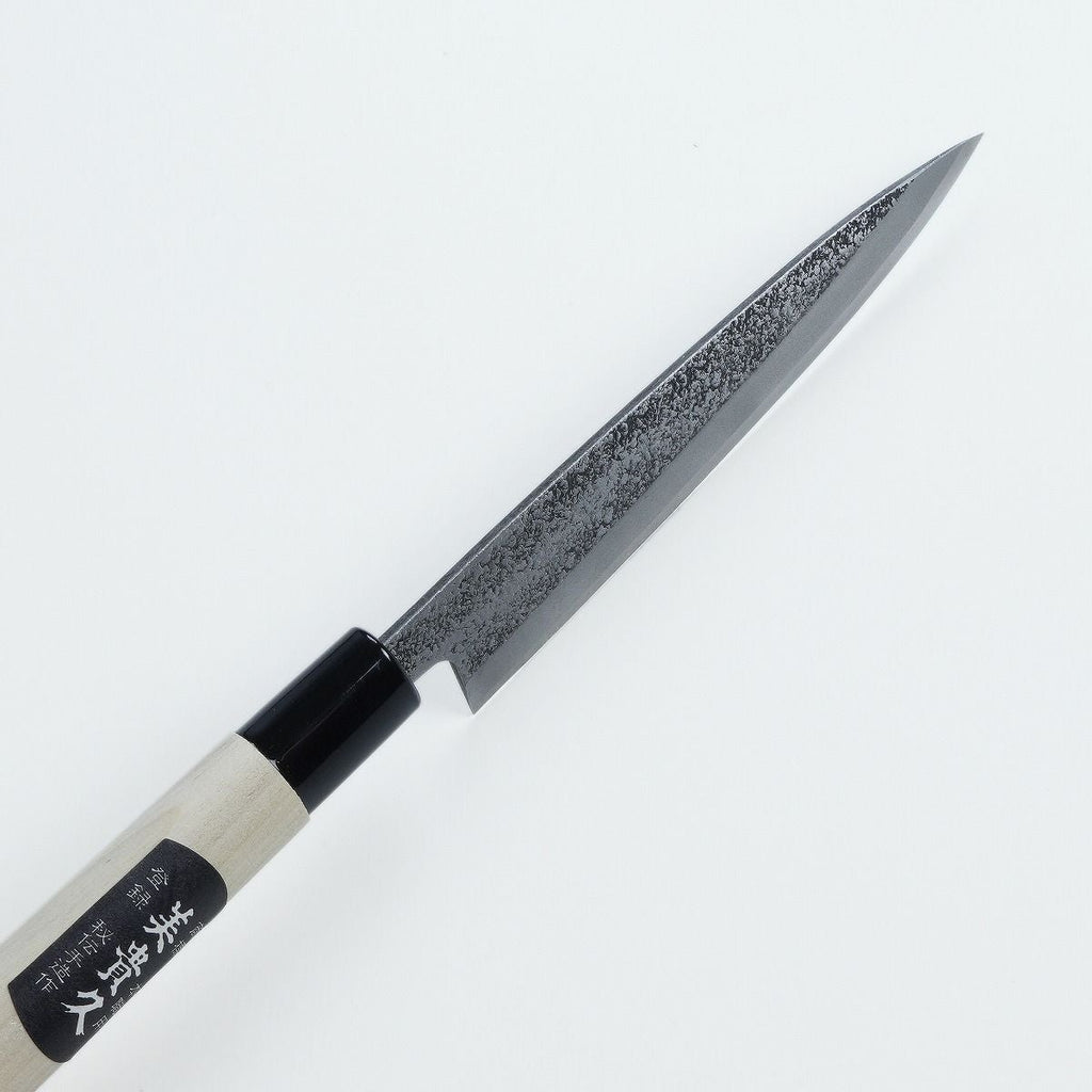 Mikihisa White Steel #2 utility knife with hammered texture and wood handle