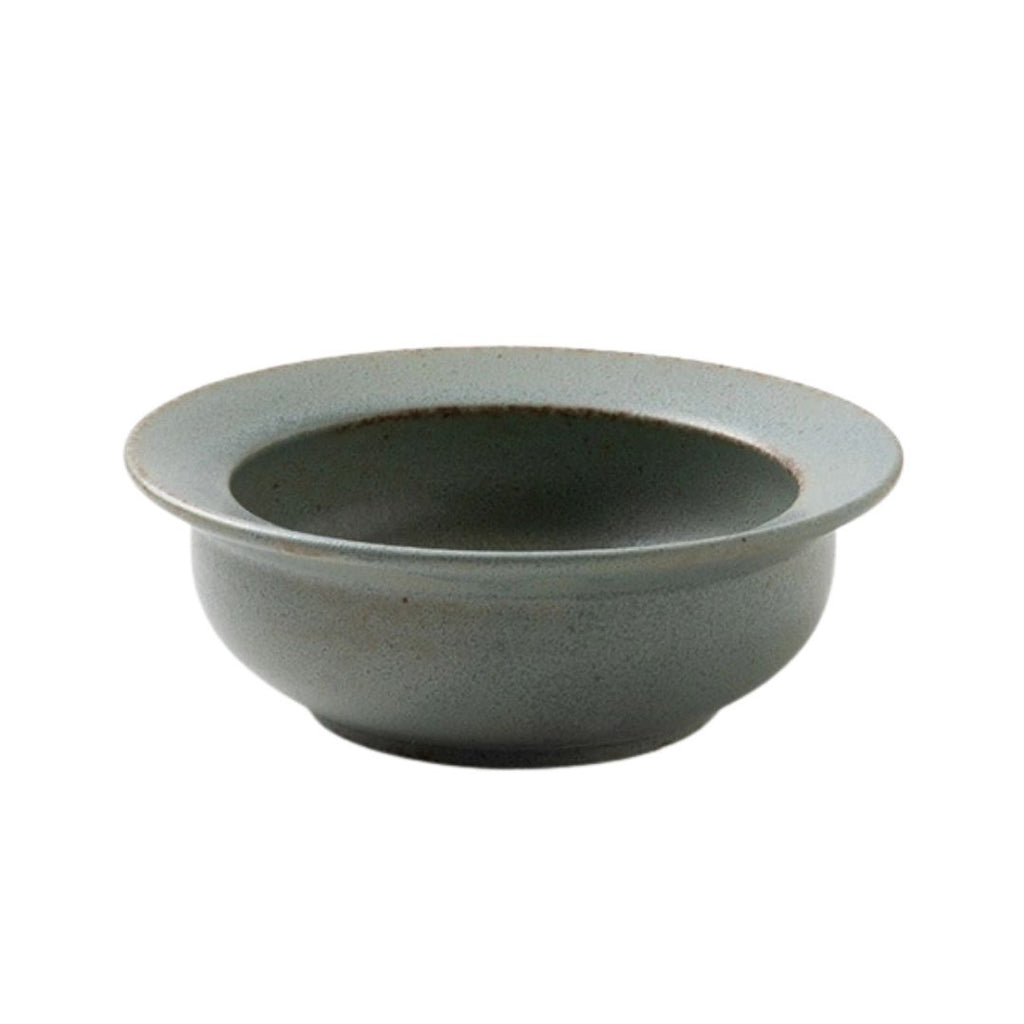Minoru Cou Shadow Blue ceramic deep bowl with raised rim and speckled glaze