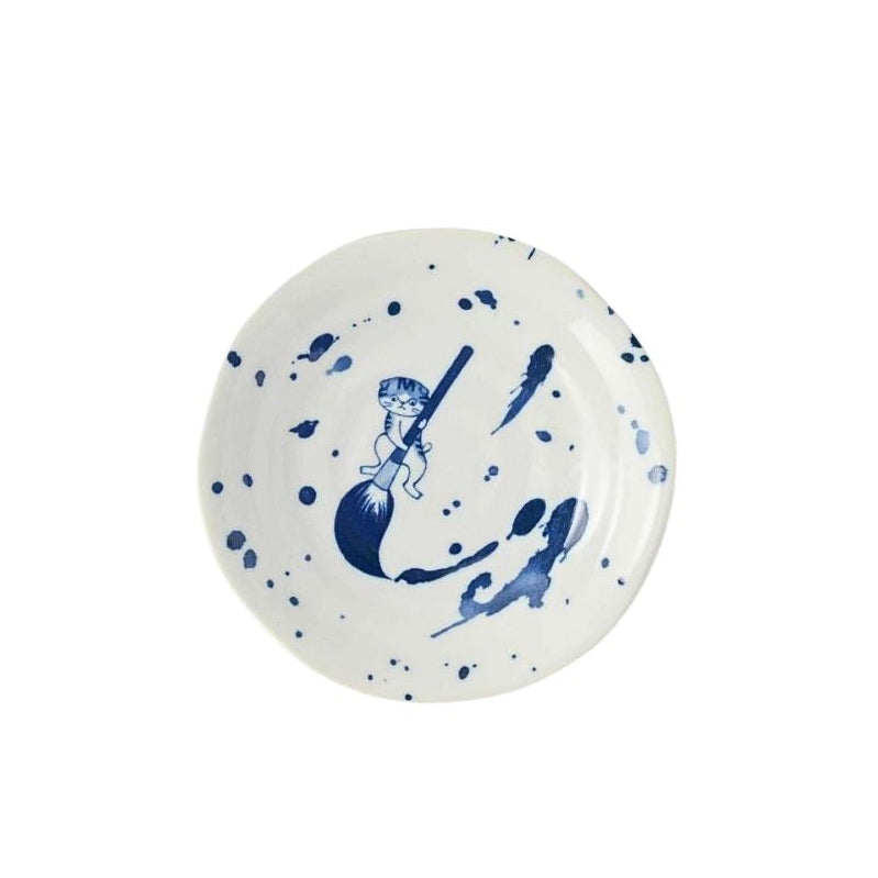 Minoru Someneko Cat Shallow Bowl 16.5D Fukizumi