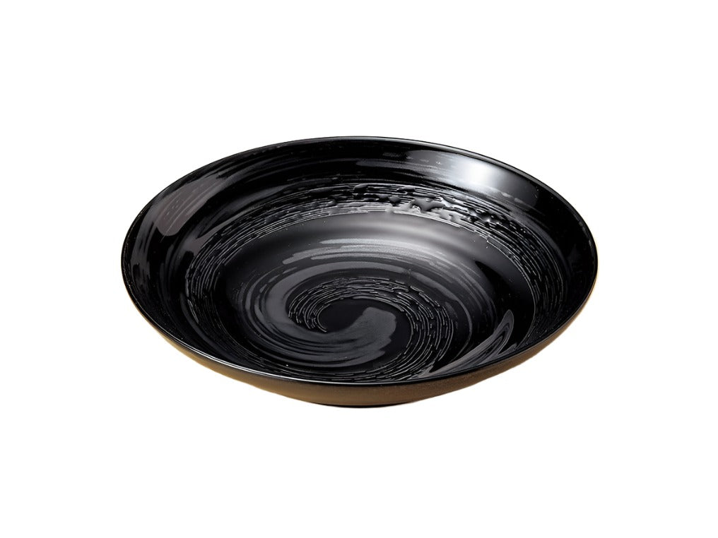 Mitsuwa Black Swirl Noodle Plate 23D