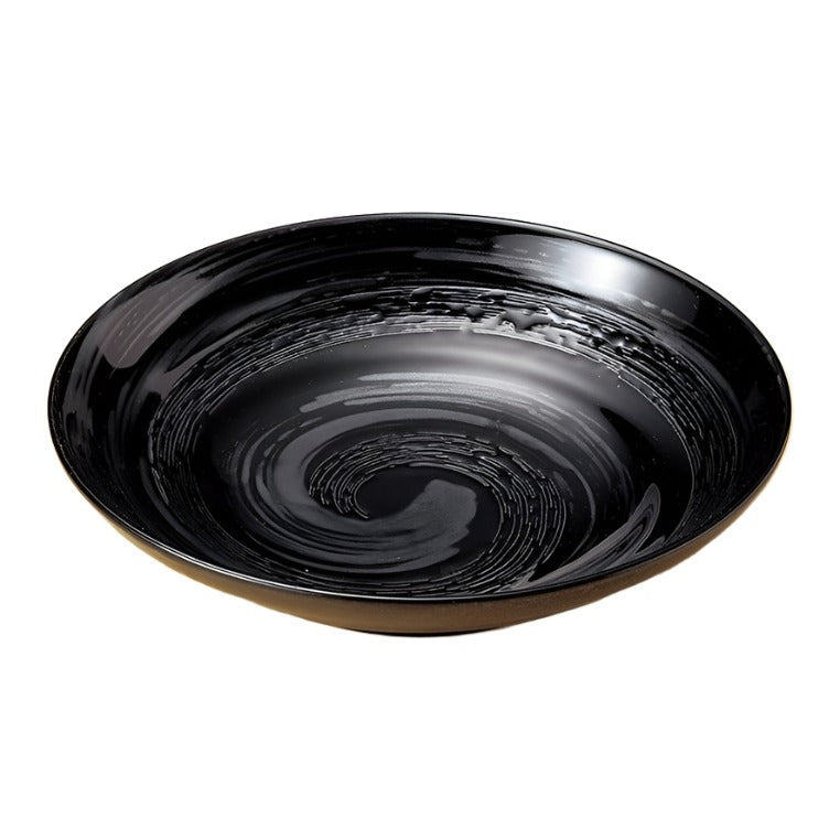 Mitsuwa Black Swirl Noodle Plate 23D