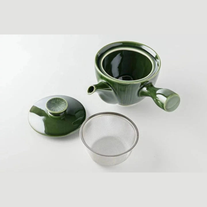 Miyama Crease Kyusu Teapot 400ml - Oribe green