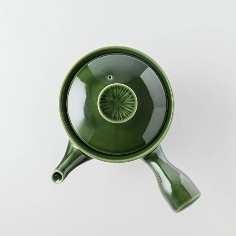 Miyama Crease Kyusu Teapot 400ml - Oribe green