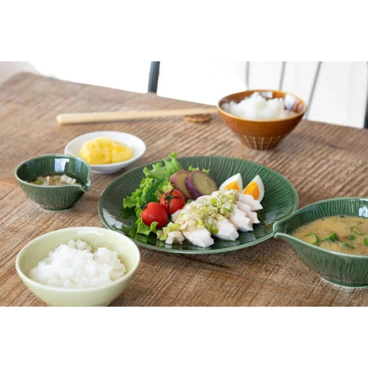 Miyama Crease Large Plate 27D - Oribe Green