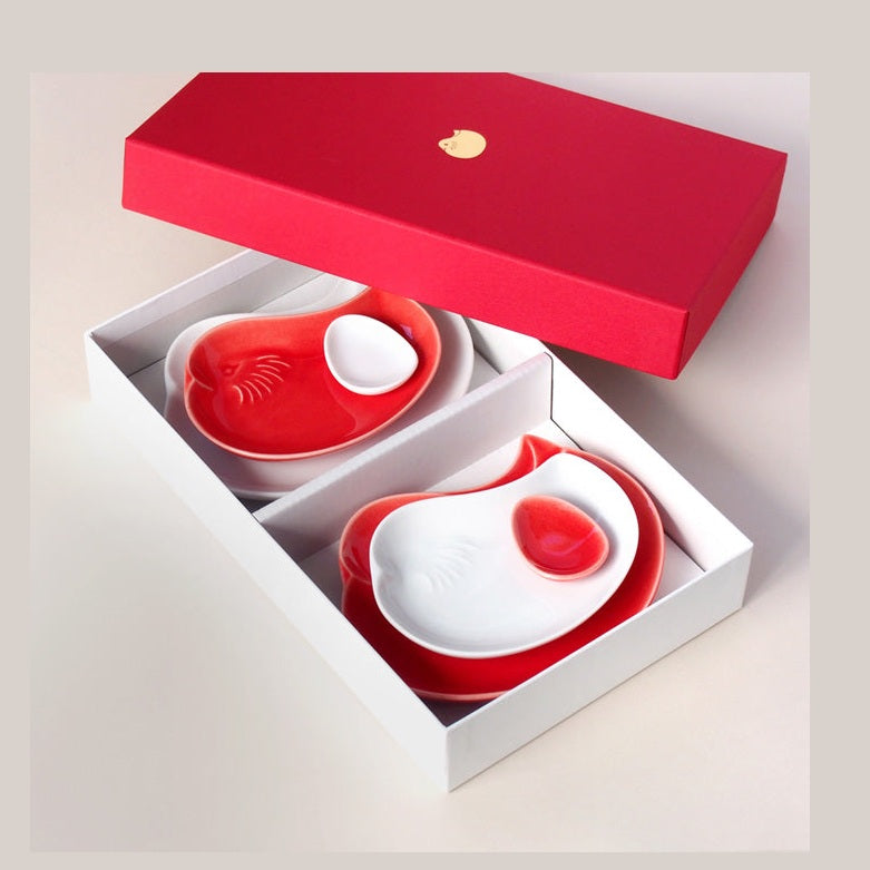Miyama Mandarin Duck Red & White Plate Gift Set
