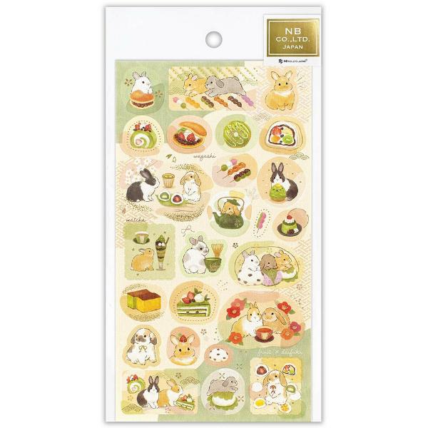 NB Japanese-style rabbit and wagashi sticker sheet in packaging with gold foil label