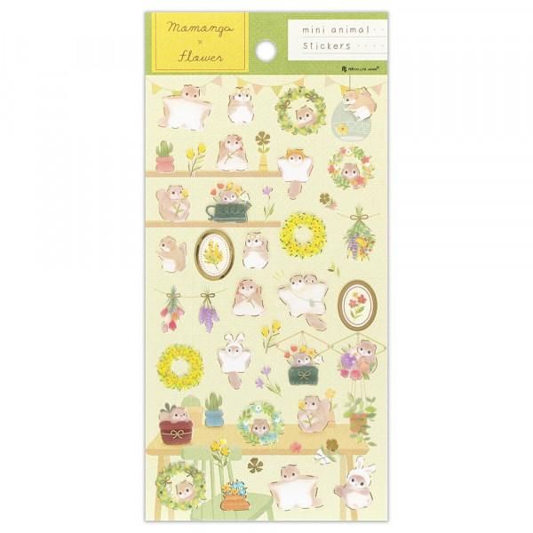 NB Mattari Animals momonga sticker packaging on illustrated wooden shelf display