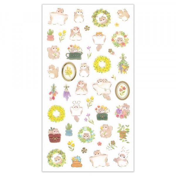 NB Mattari Animals momonga flying squirrel sticker sheet with watercolor floral wreaths