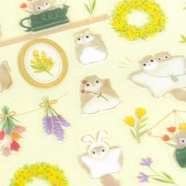 Close-up of NB momonga stickers showing gold foil membrane and glossy PET film finish