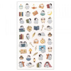 NB Mattari Penguin foil sticker sheet with watercolor illustrations on clear PET