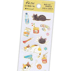 Full NB Nekorobi Retro Seal sticker strip featuring cats, Ramune bottles, and retro sweets on white backing