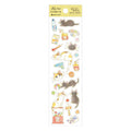 NB Nekorobi Retro Seal sticker strip featuring Omochi and Azuki cats with gold foil accents on washi paper