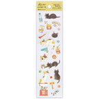 NB Nekorobi Retro Seal sticker strip layout with calico and black cats alongside traditional Japanese snacks