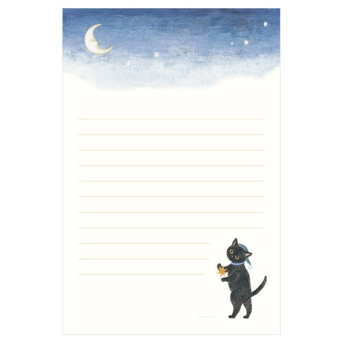 NB RESSA Panda Letter Pad with late-night cat illustration on cream hosho washi paper