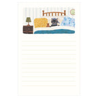 Letter pad showing sleeping panda in bed with teddy bear and nightstand art