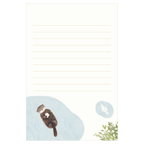 NB RESSA Panda Books Letter Pad with otter and madeleines watercolor illustration on hosho washi paper