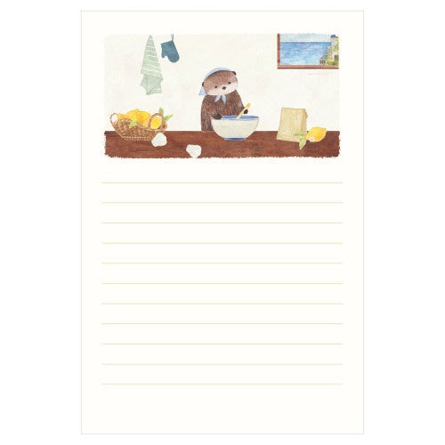 Otter mixing ingredients in kitchen scene illustrated on NB letter writing set