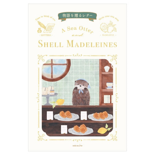 NB RESSA Panda Books letter pad featuring watercolor otter with madeleines on textured hosho washi paper