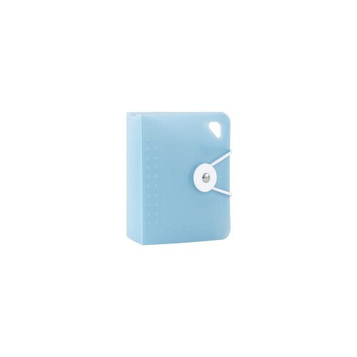 Semi-translucent blue plastic mini file with teardrop handle cutout