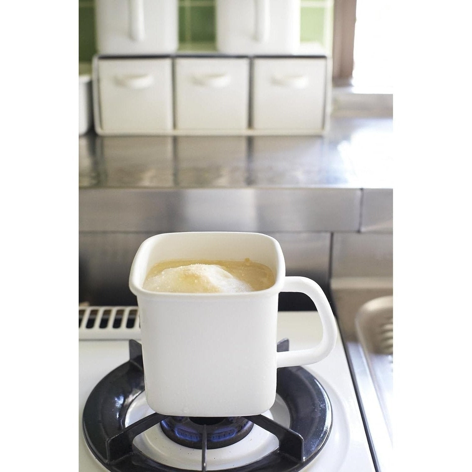 Noda Horo White Series Square Enamel Stocker - Enamel Lid L 1.2L