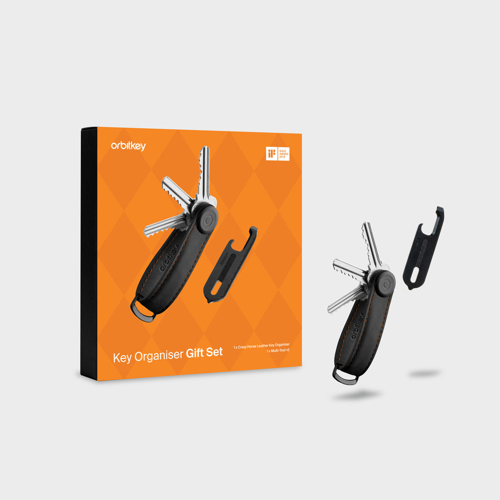 Orbitkey Crazy Horse Leather + Multi-Tool V2 Gift Set - Black